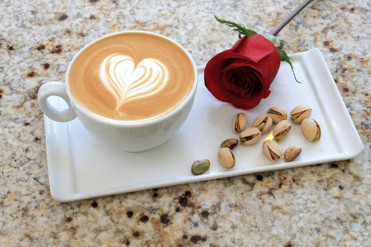 Pistachio rose latte. (Café Demitasse.)