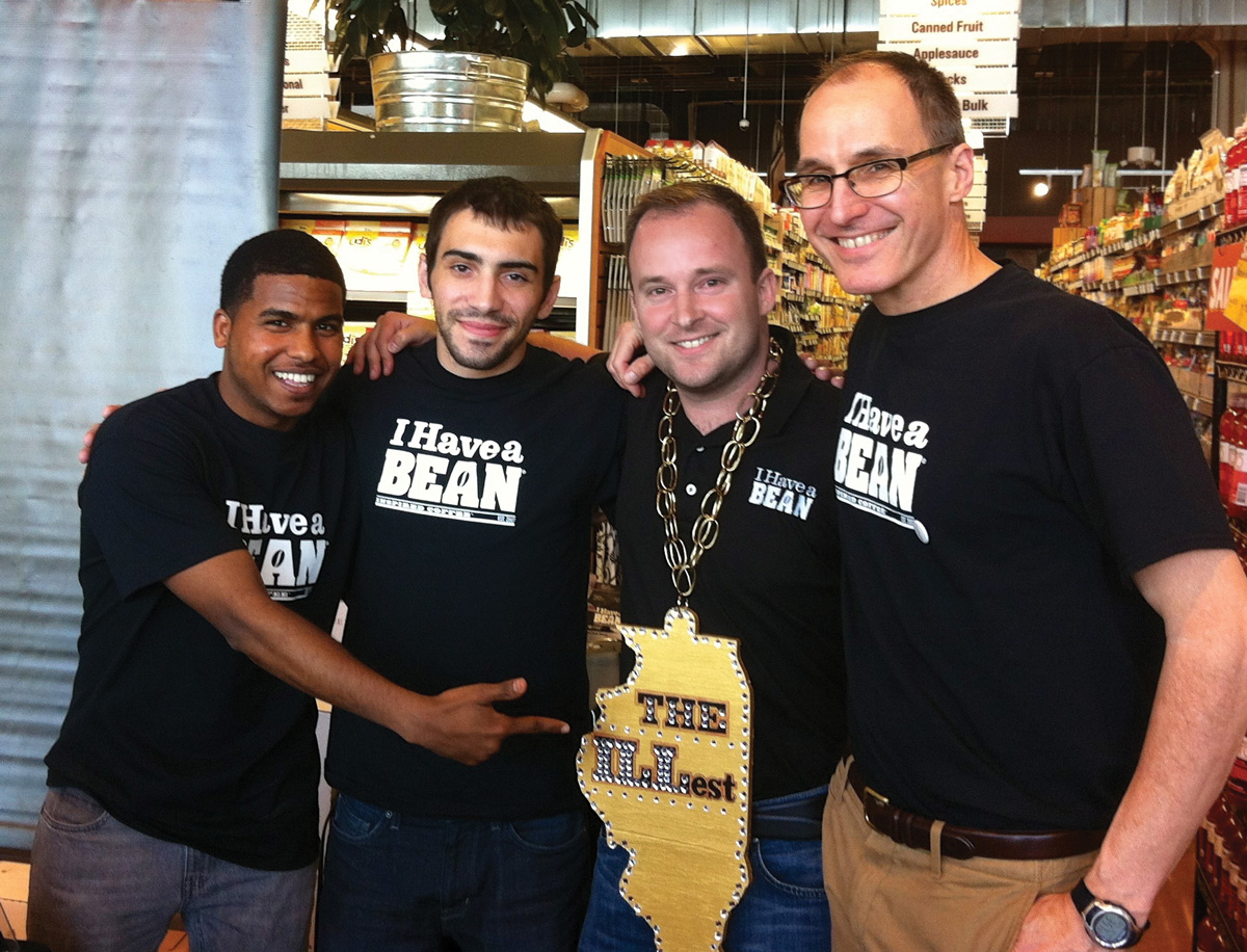 Intern Tekeste Gebreslasse, Kalvin Beulle, Mike Herrick, and volunteer Rob Lewis after I Have a Bean won the ILLest Award for best Illinois coffee. (Photo: courtesy I Have a Bean.)