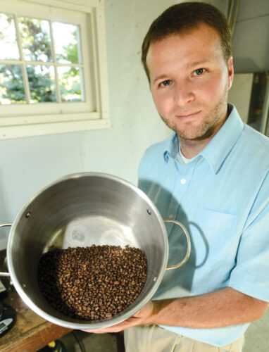 Weston with his roasted beans. 