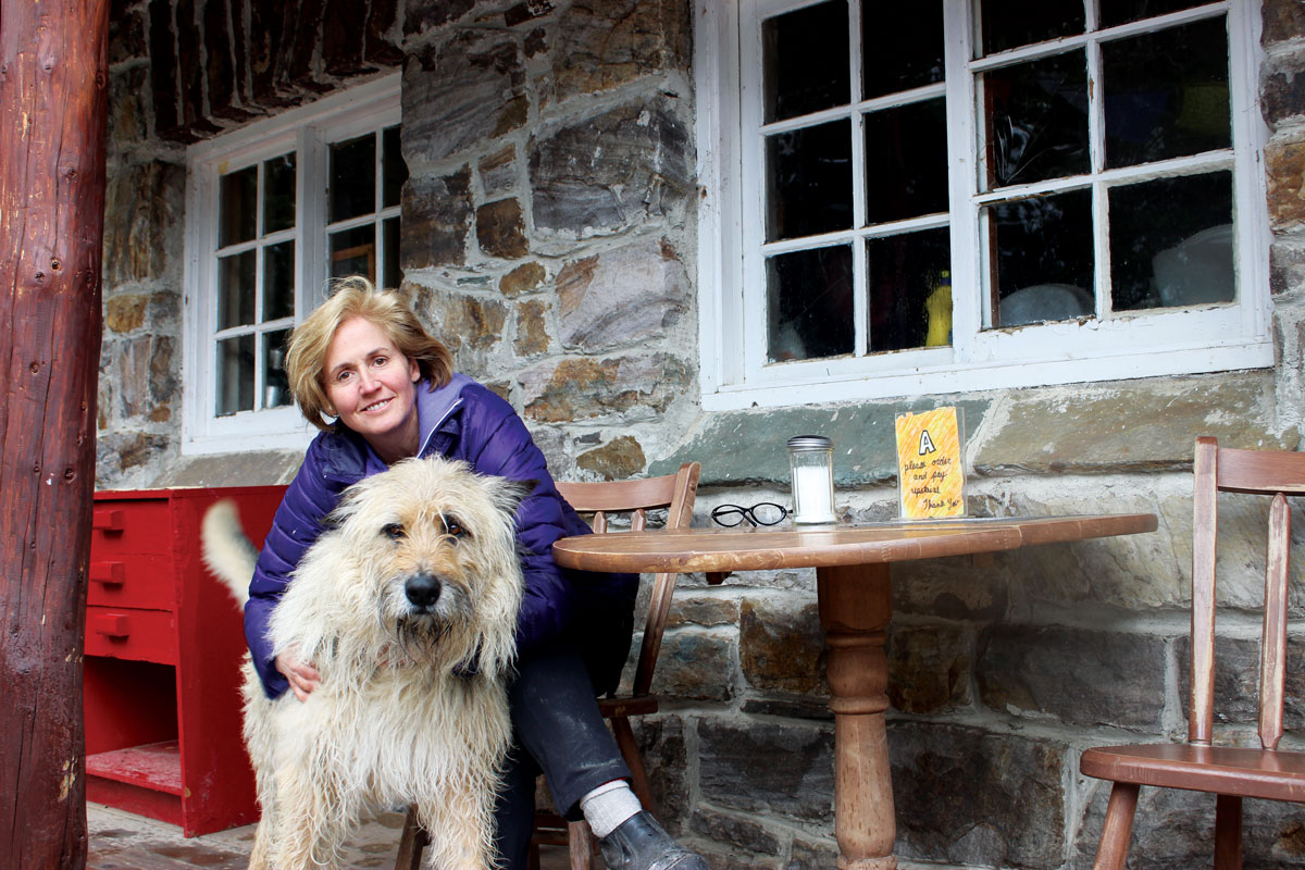 Plain of Six Glaciers Teahouse owner Susanne Gillies-Smith with her dog, Arlo-Barlo. (Photos: Jessica Natale Woollard.)