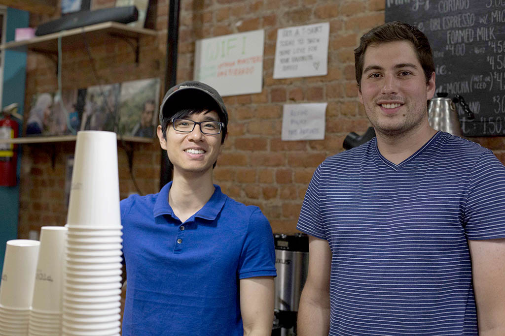 Yu Chen and Dan Hildebrandt at the bar at Uptown Roasters.