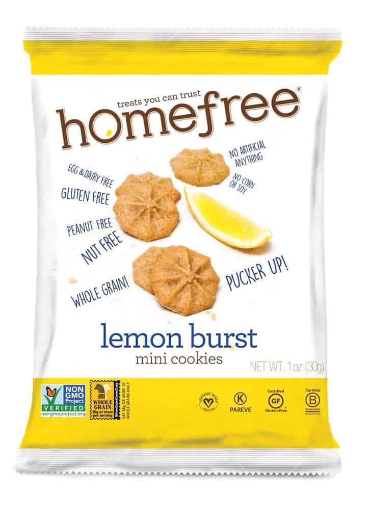 Homefree Lemon Burst Gluten-Free, Nut-Free, Dairy-Free Snack. Allergy-friendly snacks.
