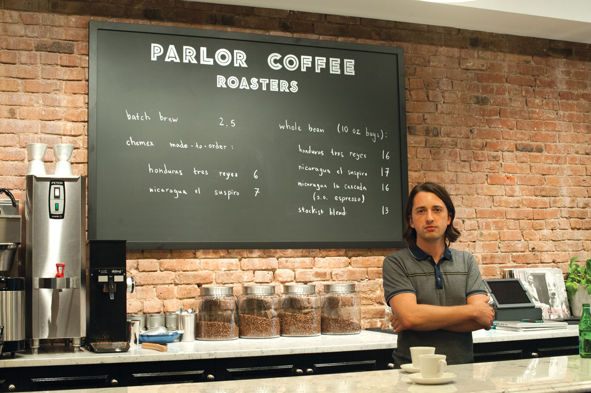 Dillion Edwards in Parlor Coffee's new location in Fort Greene.