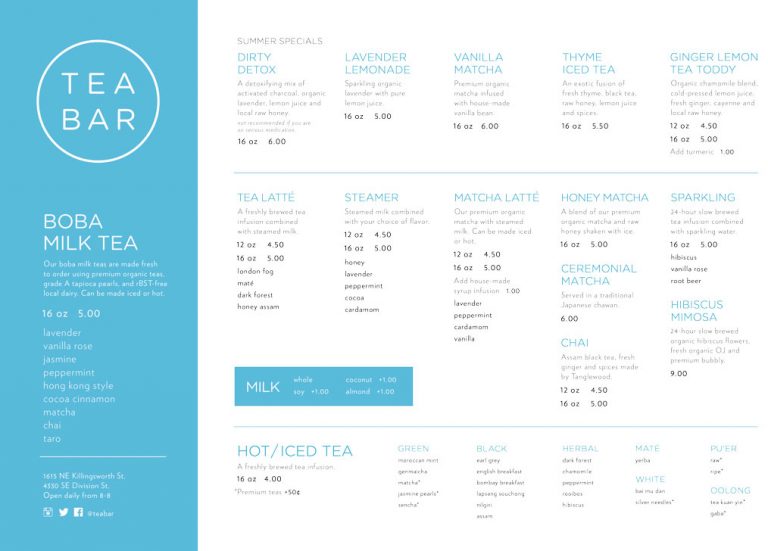 Menu Development: Tea Bar - Fresh Cup