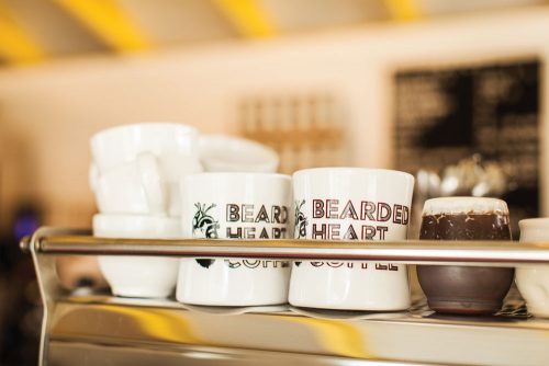 Bearded Heart Coffee Mugs on Machine, photo by Artemis Photography