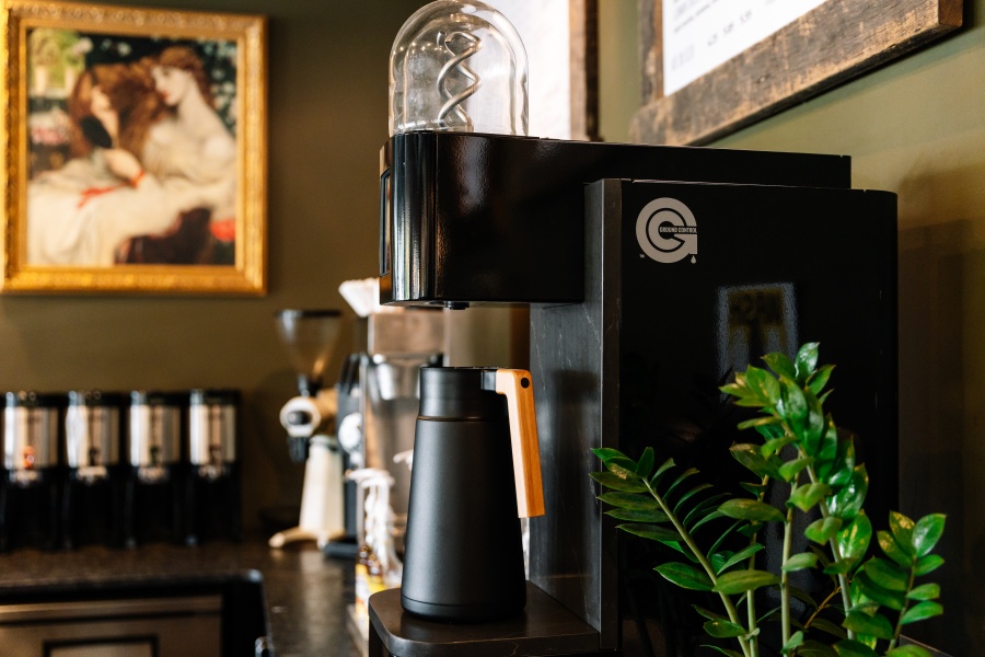 A black coffee brewer by Ground Control at Brew HaHa for article on automation in coffee shops.