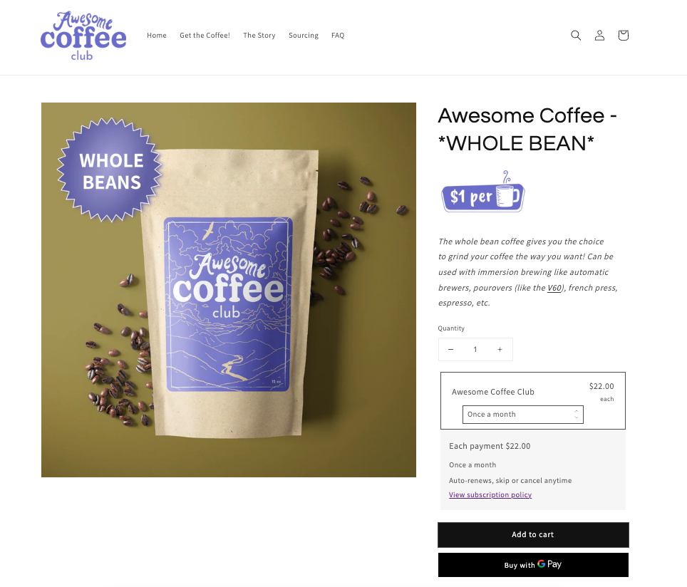 Whole Bean Coffee Subscription