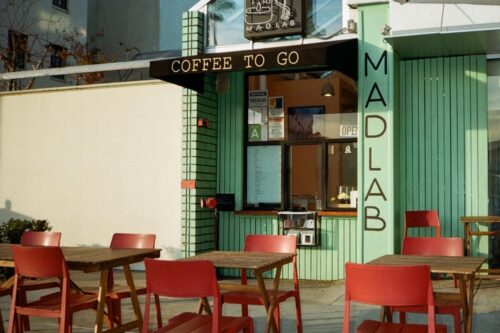 Mad Lab Coffee window in Los Angeles, an example of a small coffee shop