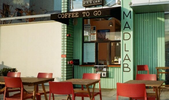 Mad Lab Coffee window in Los Angeles, an example of a small coffee shop